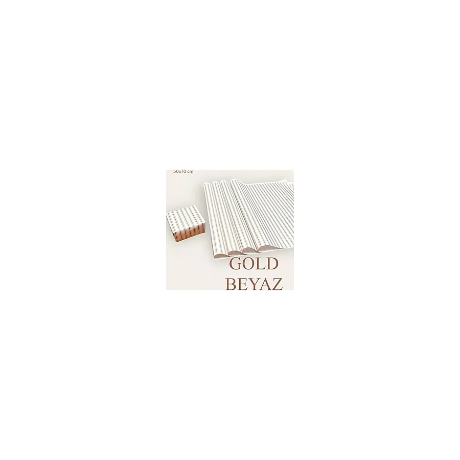 Tuğset Etiket Ambalaj Kağıdı Paketleme Kağıdı Çeyiz Paketleme Kağıdı Ambalaj Kağıt 50x70 cm 10 Adet Gold-Beyaz Hediye Paketi-T438