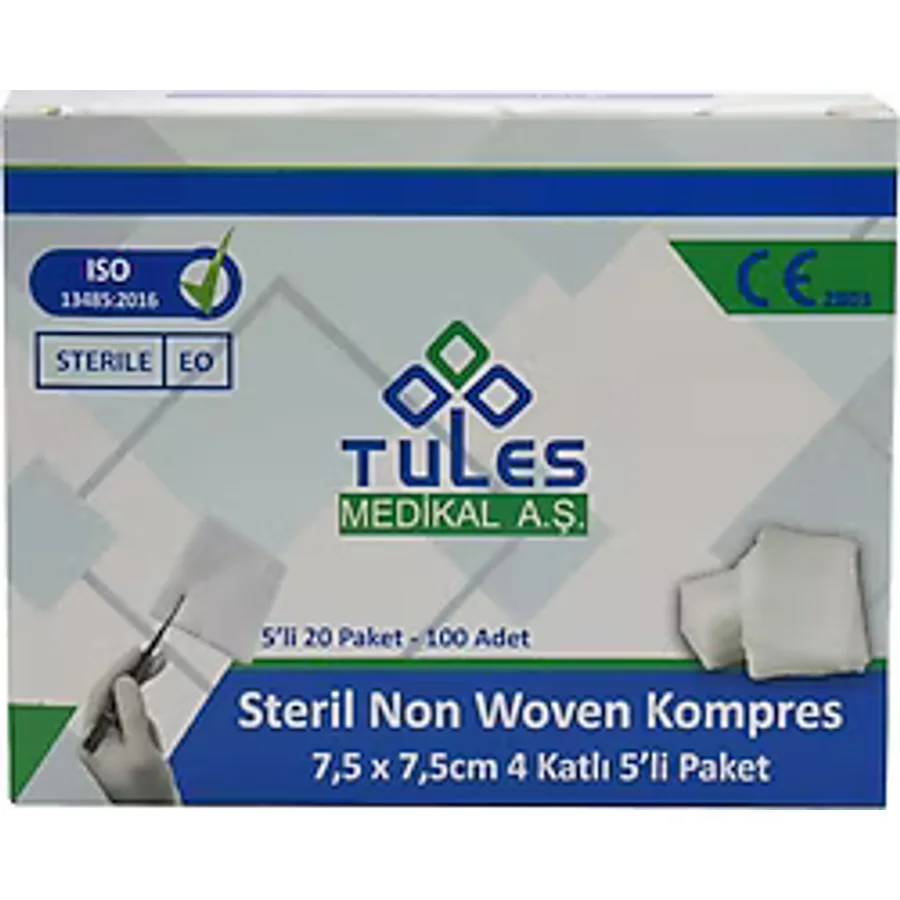 Tules Streil Non-Woven Gazlı Bez Kompres 7,5cm x 7,5cm 100'lü 10 Paket
