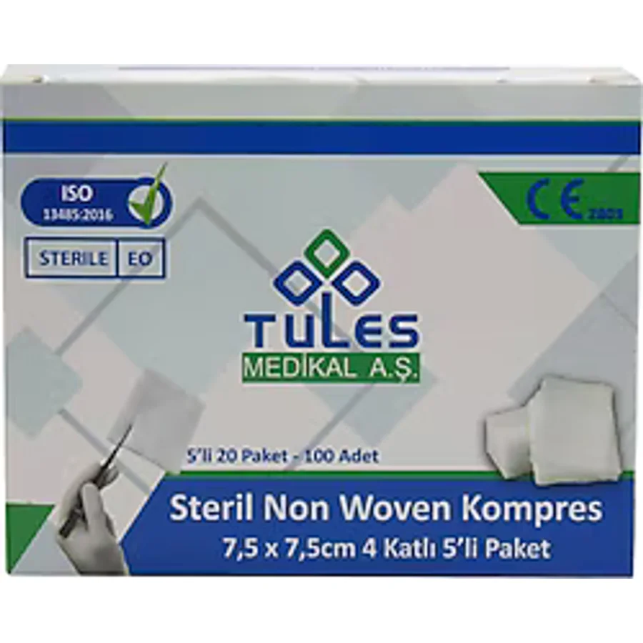Tules Streil Non-Woven Gazlı Bez Kompres 7,5cm x 7,5cm 100'lü