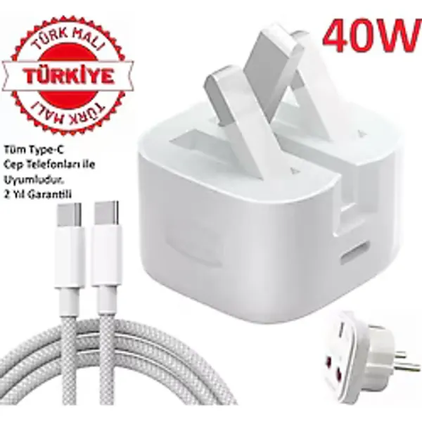 Tüm Type-C Cep Telefonları İçin Şarj Cihazı 40W Adaptör + 66W Usb-C To Usb-C Kablo + Plug Çeviriçi (Türk Malı 2 Yıl Garantili)
