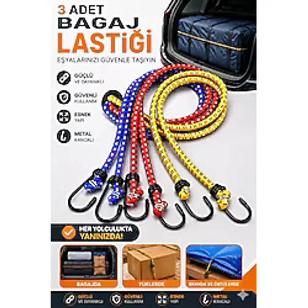 TUMKE Araç Bagaj Gergi Lastiği Kancalı Bagaj Düzenleyici Esnek Kalın Motosiklet & Bisiklet Kancalı Bagaj Gergi Lastiği