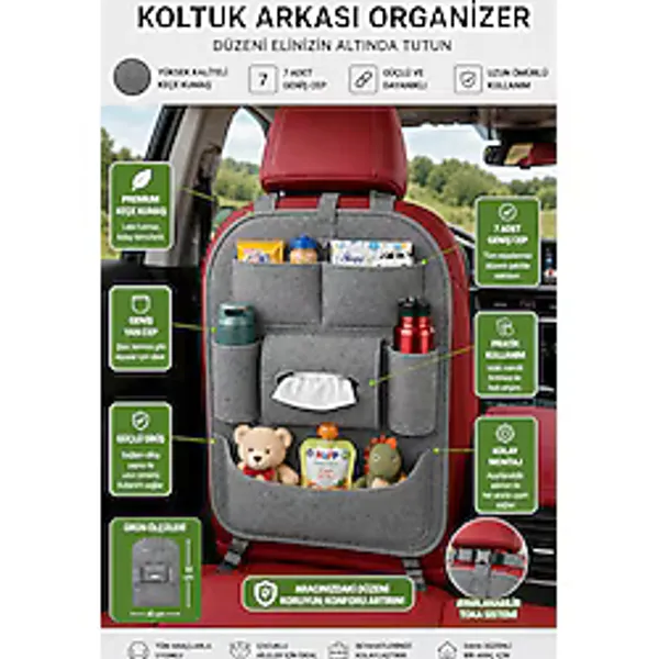 TUMKE Araç İçi Koltuk Arkası Organizer Oto Aksesuarı Bagaj Koltuk Arkası Premium Düzenleyici Otomobil Organizeri