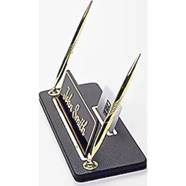 Turgut Office İki Kalemli Deri Masa İsimliği Siyah Gold Detaylı