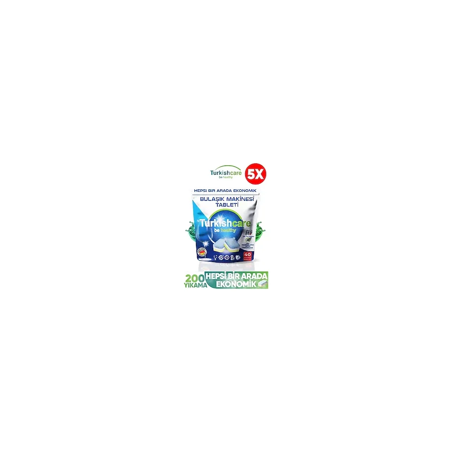 Turkishcare Kokusuz Premium Bulaşık Deterjanı 5 Paket 200 Yıkama Tablet ile Ekonomik Temizlik
