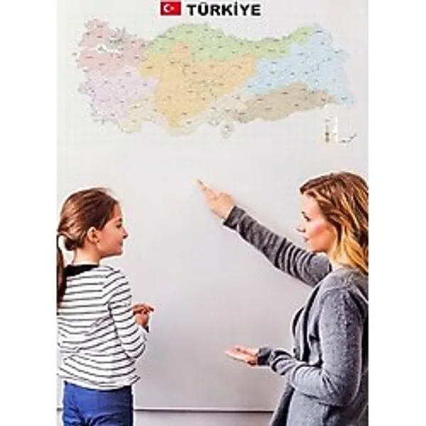Türkiye Il Ilçe Haritası Yazı Tahtası Akıllı Kağıt Tahta Kalem Hediyeli Dekoratif 95x200 Cm Şeffaf