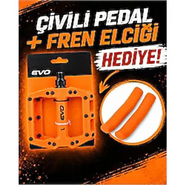 Turuncu Çivili Bisiklet Pedalı + Fren Elciği MTB Dağ Bisikleti Geniş Platform Çivili Pedal