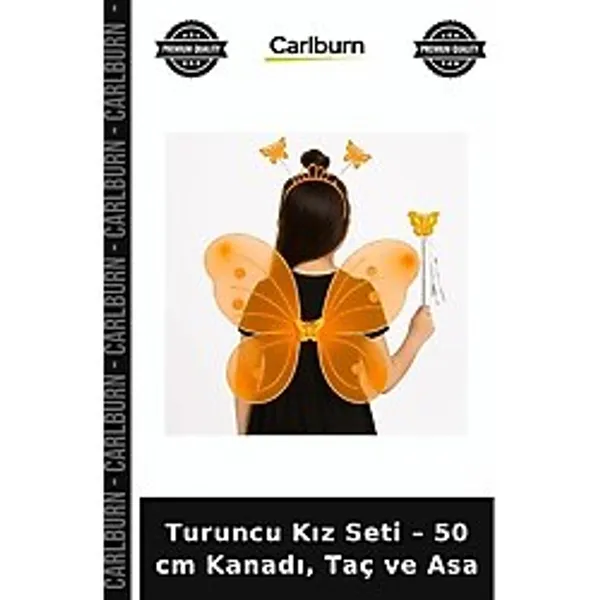 Turuncu Kız Seti - 50 Cm Kanadı, Taç Ve Asa Gösteri Eşyası Oyun Aksesuarı Kostüm