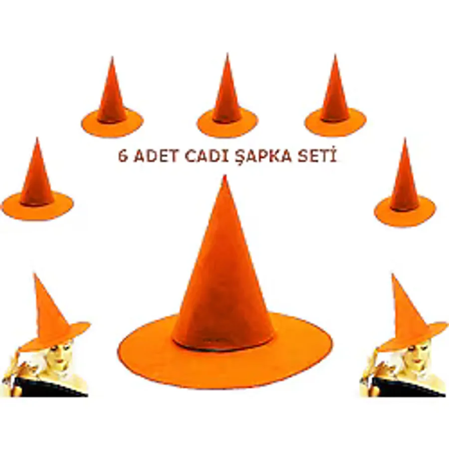 Turuncu Renk Keçe Cadı Şapkası 6 Adet