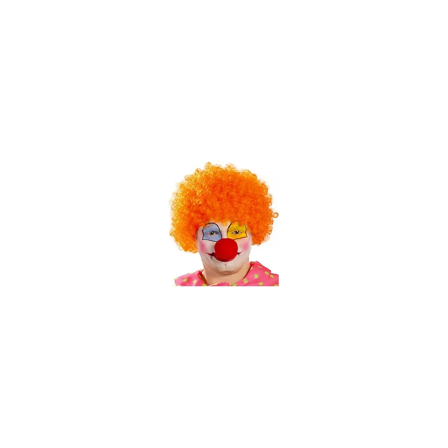 Turuncu Renk Kıvırcık Afro Bonus Peruk Takma Saç ve Kırmızı Burun Seti (5250)