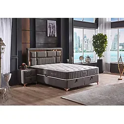 Tutku Yatak Milano Çift Jakarlı Kumaş Orthopedic Bölgesel Torba Yay Sistemli Yatak+Baza+Baza Başlığı