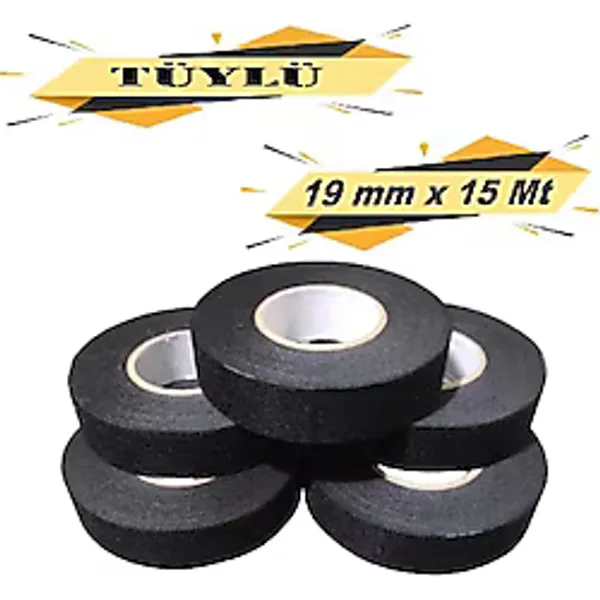 Tüylü Bez Bant Elektrik Kablo Bandı 19 mm x 15 Metre 5 Adet