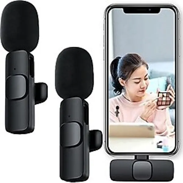 Type-C 2 Adet Mikrofonlu Tek Alıcılı Kablosuz Cep Telefonu İçin USB C Girişli Gürültü Önleyicili Profesyonel Dış Mekan Vlog Canlı Yayın Youtuber Yaka Mikrofonu Siyah - Ahşap