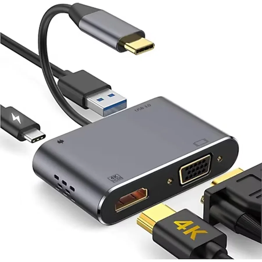 Type-C 4 in 1 4k HDMI VGA Usb 3.0 Type-C Şarj Girişli Adaptör