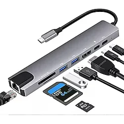 Type-C 8 in 1 Hub Çoklayıcı Adaptör 4K HDMI, Ethernet RJ45, USB 3.0, 87W PD Şarj