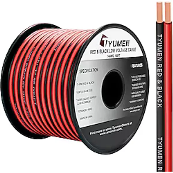 TYUMEN 100FT 14/2 Ölçer Kırmızı Siyah Kablo Bağlantısı Elektrik Teli LED Şeritler Uzatma Kablosu 12V/24V DC, 14AWG Esnek Uzatma Kablosu LED Şerit Lamba Bant Aydınlatma