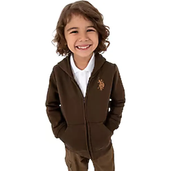 U.S. Polo Assn 50316706-VR029 Kapüşonlu Tam Fermuarlı Kahverengi Çocuk Sweatshirt