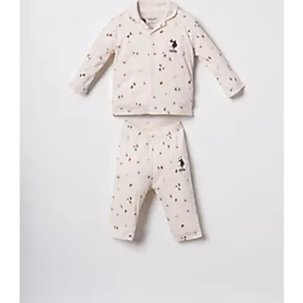 U.s. Polo Assn. Erkek Bebek Falling Leaves Beyaz Gömlek Pijama Takımı USB3103-C-V1 USB3103-C-V1