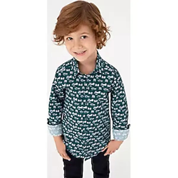 U.S. Polo Assn. Erkek Çocuk Koyu Yeşil Gömlek Desenli 50316732-VR079