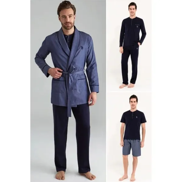 U.S. Polo Assn. Erkek Pijama Set, Çeyizlik Ropdöşambır Set, Kutulu 5 Parça Pijama Set