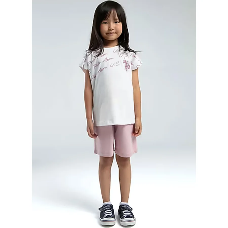U.S. Polo Assn. Kız Çocuk Pembe Bermuda Takım
