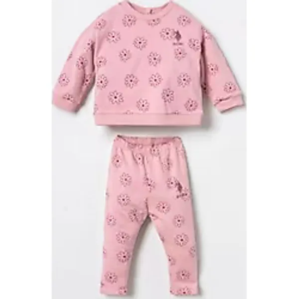 U.S. Polo Assn. Nakışlı Kız Bebek Pembe Uzun Kol Pijama Takımı, 6-9 Ay