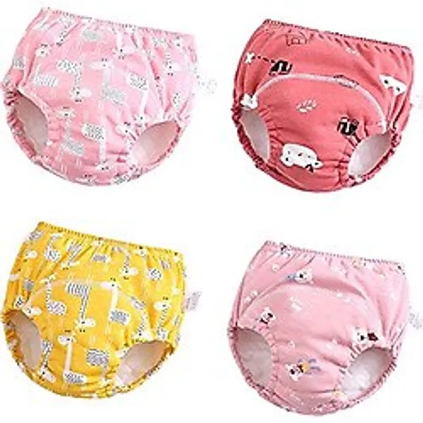 U0U Kız Bebek 4'lü Paket Pamuk Antrenman Pantolonu Küçük Çocuk Lazımlık Antrenman İç Çamaşırı Erkek ve Kız Çocuklar için 12M-4T, pinguin gri, 4 Years