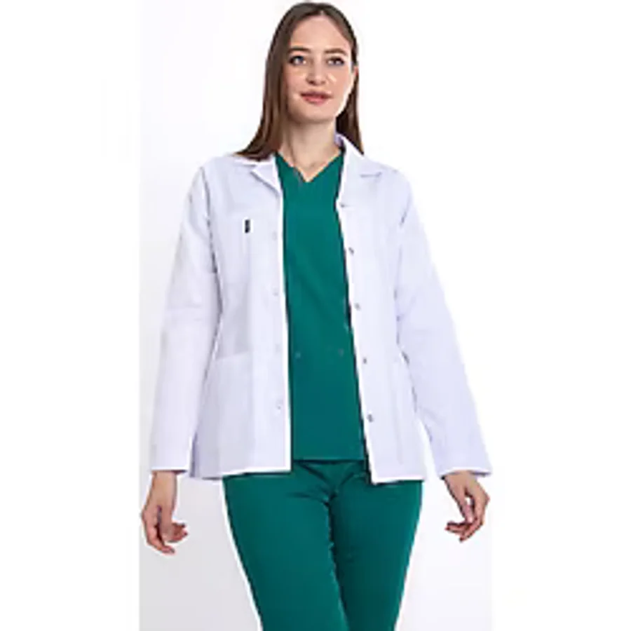 Uçak Medikal Beyaz Ceket Boy, Uzun Kol, Klasik Yaka, Doktor Önlüğü