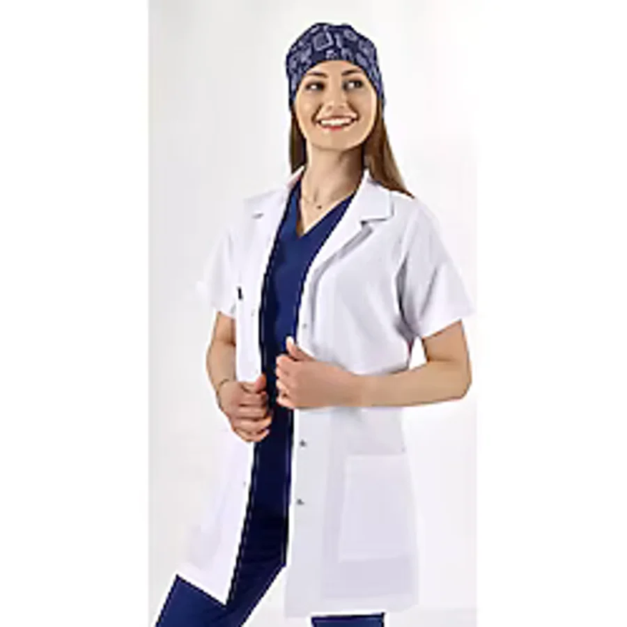 Uçak Medikal Beyaz Tunik Boy, Kısa Kol, Klasik Yaka, Doktor Önlüğü