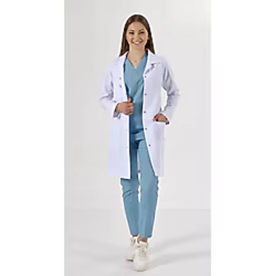 Uçak Medikal Beyaz Uzun Boy, Klasik Yaka, Doktor Önlüğü