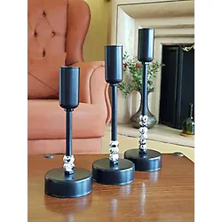 ÜÇLÜ SIRALI METAL MUMLUK SİYAH MEGALİT