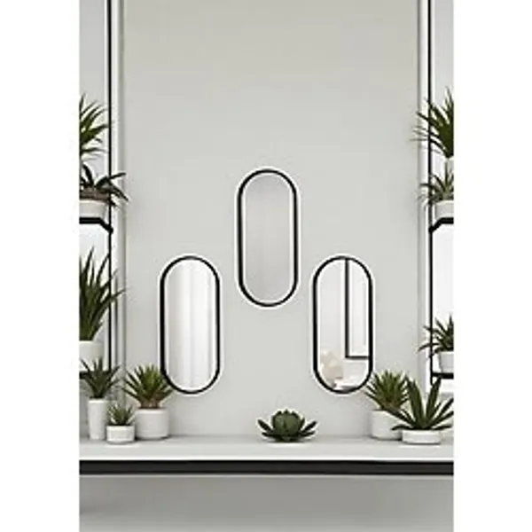 UCR HOME Oval Aynalı Duvar Aksesuarı Sunumluk İkramlık Kahve ve Çay Çok Amaçlı 3 Adet, Siyah