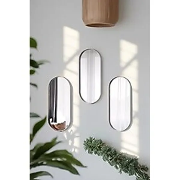 UCR HOME Oval Aynalı Duvar Aksesuarı Sunumluk İkramlık Kahve ve Çay Çok Amaçlı 3 Adet, Gri