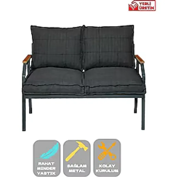 UFUK HOME 2'li Koltuk Bahçe Mobilyası Bahçe Takımı Metal Balkon Takımı Çay Seti