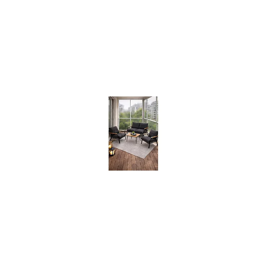 UFUK HOME Bahçe Mobilyası 2 1 1 Miray Bahçe Takımı Metal Sehpalı Balkon Takımı Çay Seti Nn211