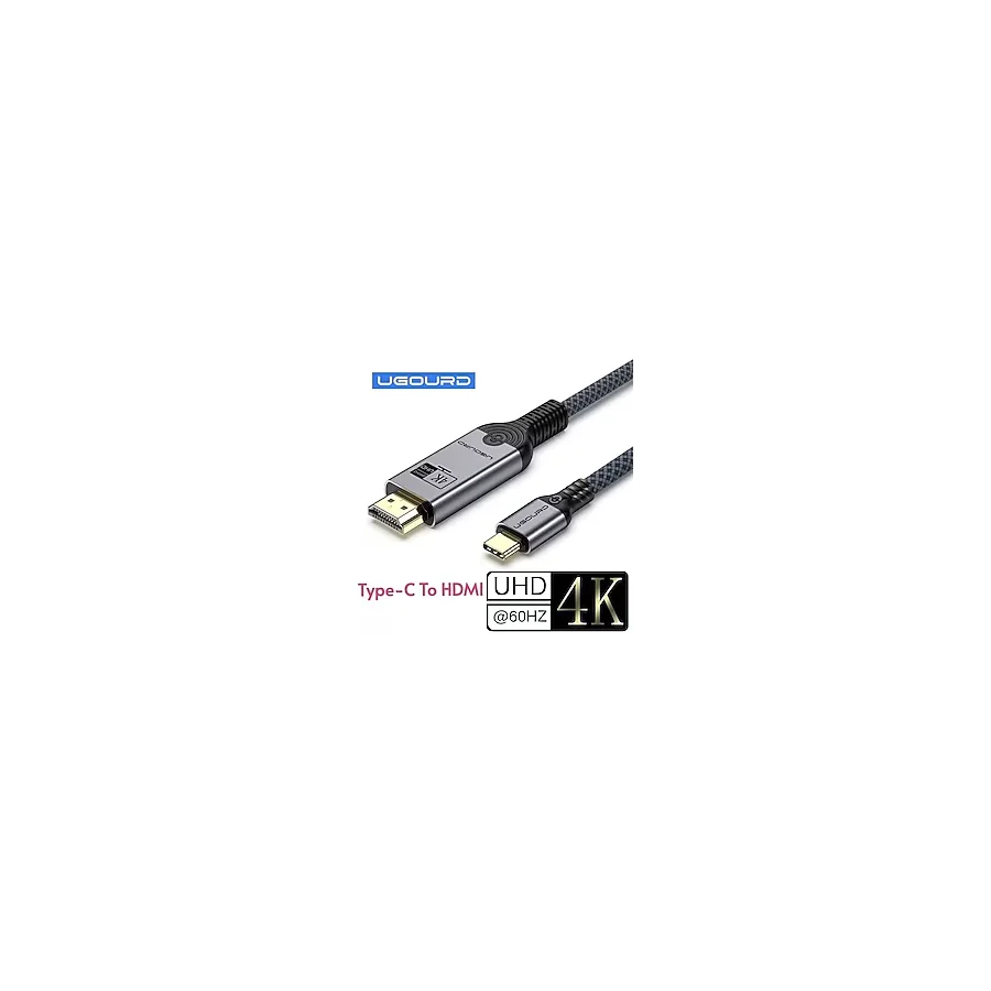 Ugourd 1-Metre Type-C To HDMI 4K 60Hz Ultra Full Hd CE+FCC+ROHS Lisanslı MacBook/Tablet/Telefon Tak Çalıştır Görüntü Aktarım Kablosu Hasır Örgülü Sağlam Kablo