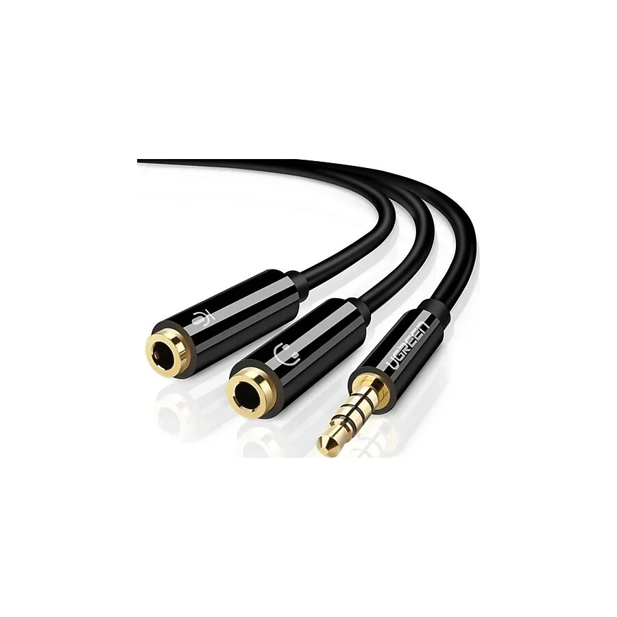 Ugreen Mikrofon ve Kulaklık Ayırıcı 3.5 mm Y Kablo Siyah