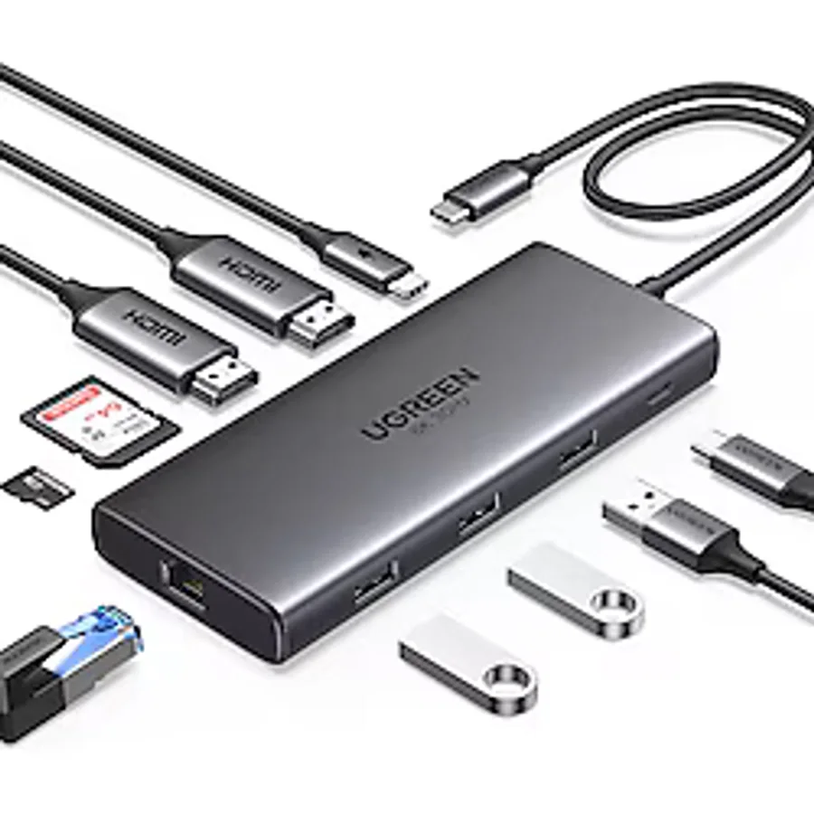Ugreen Revedok Pro 210 10-in-1 Type-C Giriş 2xUSB-A 2.0, 1xUSB-A 3.0, 2xUSB-C, 2xHDMI 8K/4K, SD, TF,