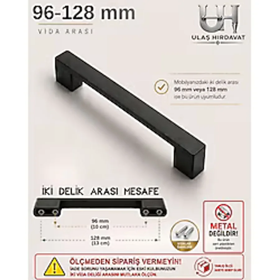 Ulaş Hırdavat Köprü Modern Lüks Mobilya Dolap Çekmece Kulpları 96-128 mm Siyah