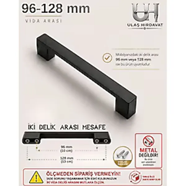 Ulaş Hırdavat Köprü Modern Lüks Mobilya Dolap Çekmece Kulpları 96-128 Mm Siyah , Sert Plastik