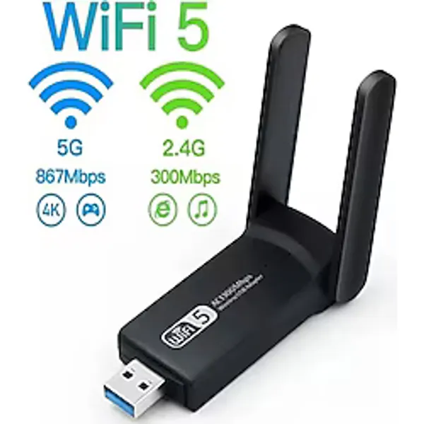 ULTRATEKNO Wi-Fi Adaptörü 802.11ac 1300Mbps Wireless Dual Band USB Adaptör 3.0 Wifi 5 Çift Anten