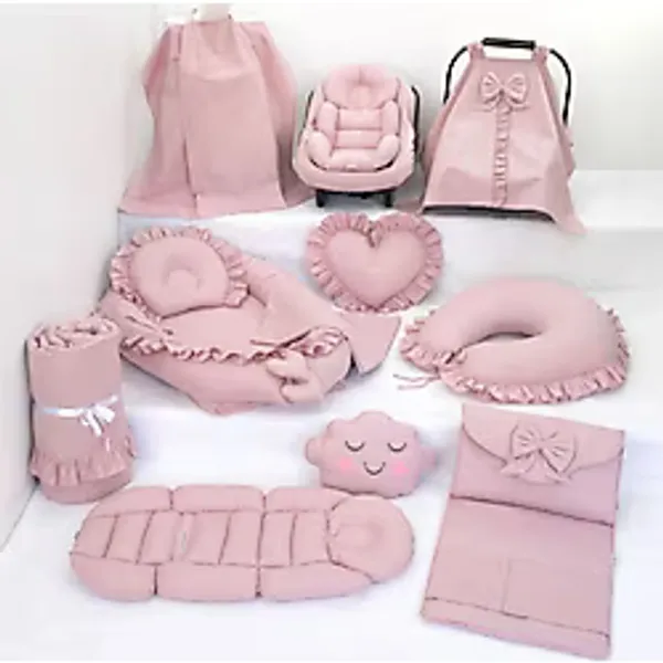 Umaybebek Babynest Puset Örtüsü Alt Açma Emzirme Yastığı Bel Destekli Ana Kucağı Bebek Arabası Minderi-Tutmalı-Pudra Fırfırlı T