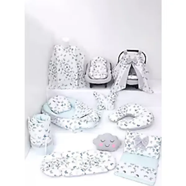 Umaybebek Babynest Puset Örtüsü Alt Açma Emzirme Yastığı Bel Destekli Ana Kucağı Bebek Arabası Minderi-Tutmalı-Yeşil Kelebek T