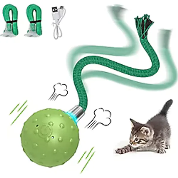 umosis İnteraktif Kedi Topu Oyuncak, Hareket Aktif Otomatik Hareketli Top Oyuncak Uzun Kuyruklu Teaser/Simülasyon Kuş Ses/USB Şarj Edilebilir Kedi Oyuncakları Kendi Kendine Oyun, Çap: 4,8 cm