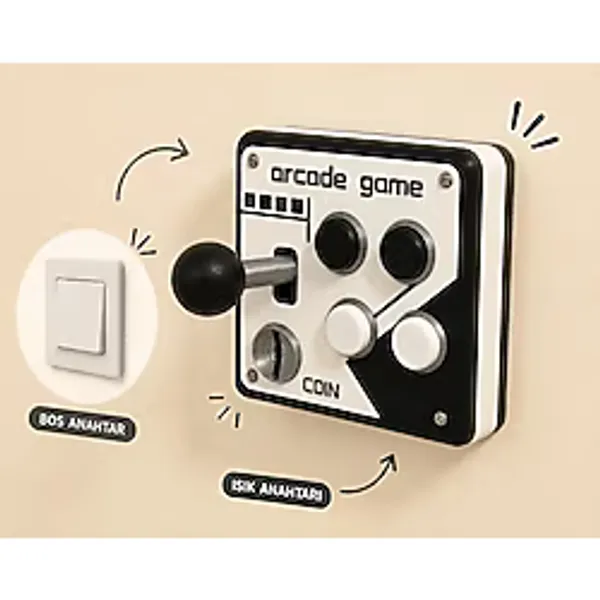 Ünal Grup Arcade Atari Oyun Kumandası Görünümlü Siyah Beyaz Duvar Prizi-Anahtarı Çerçevesi - Mini Joystick Dekoratif Anahtar Çerçevesi Süsü - Çocuk Odası, Gamer Odası Anahtar Süsü Priz Anahtar Çerçeve