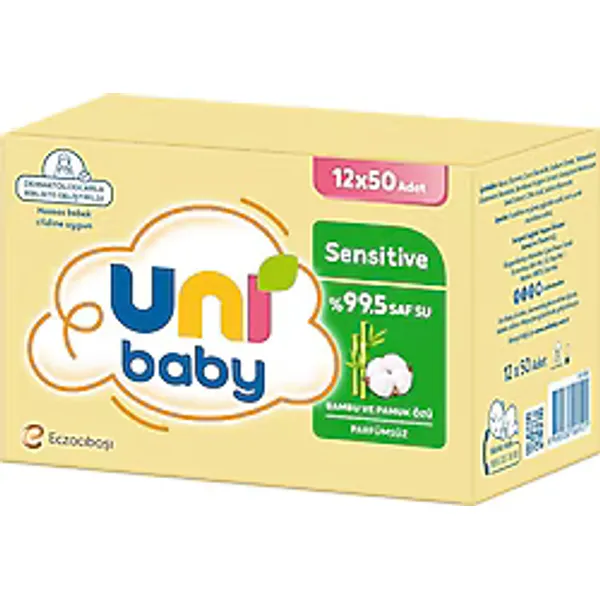 Uni Baby Sensitive Bambu & Pamuk Özlü 50 Yaprak 12'li Paket Islak Mendil