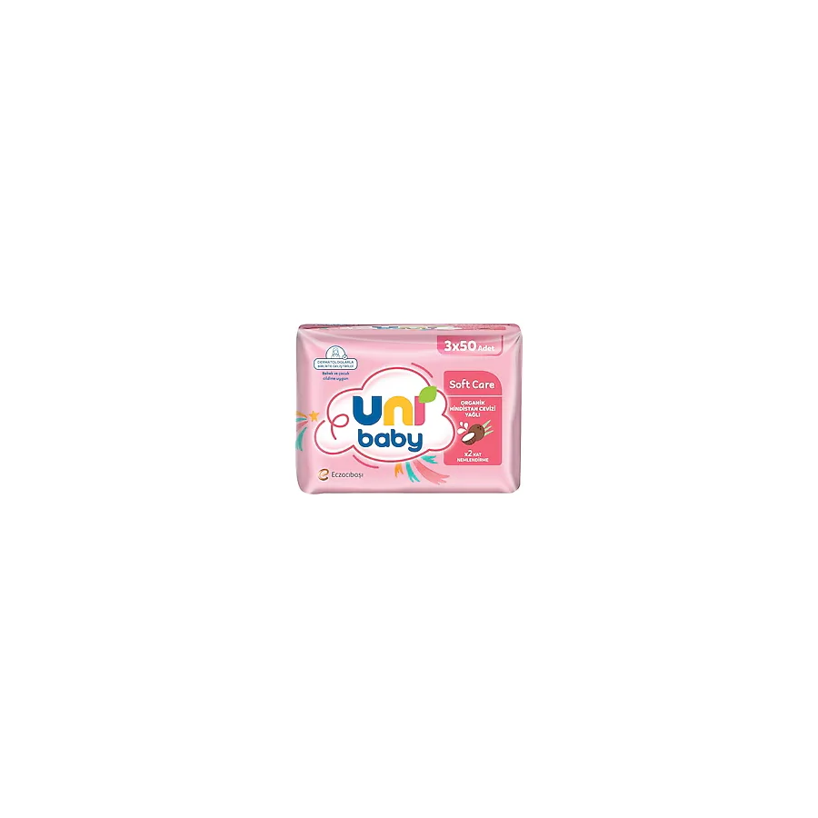 Uni Baby Soft Care Organik Hindistan Cevizi Yağlı 50 Yaprak 3'lü Paket Islak Mendil