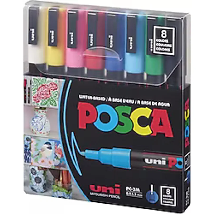 Uni-Ball Posca PC-3M 0.9-1.3 mm Ana Renk 8'li Boyama Markör Seti