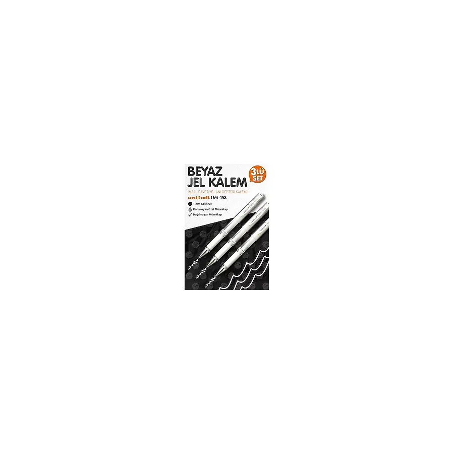 Uni-Ball Um-153 Signo Broad Roller Kalem BEYAZ 3 Adet1.0 mm Davetiye Kalemi /Beyaz Yazan Davetiye Anı Defteri Kalemi /
