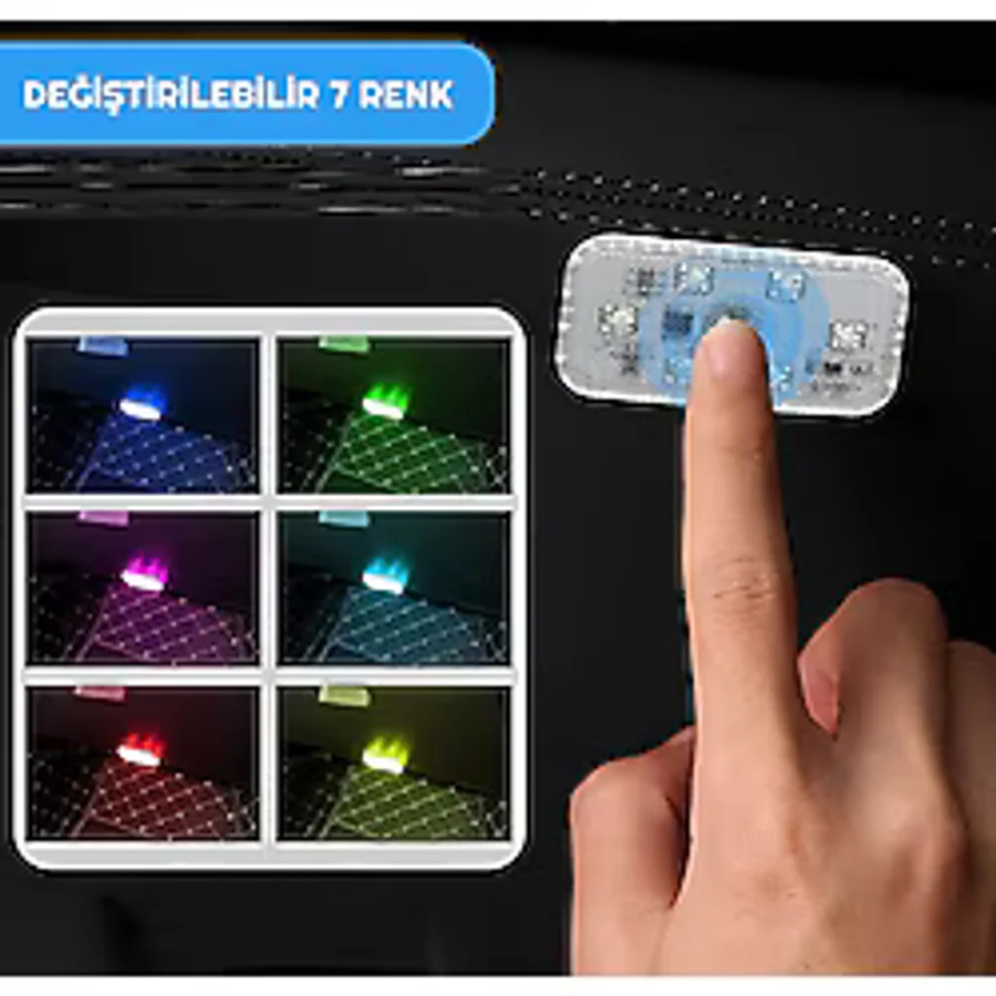 UniChrome 7 Renkli Araç İçi Dokunmatik Şarjlı Taşınabilir Mini Led Lamba