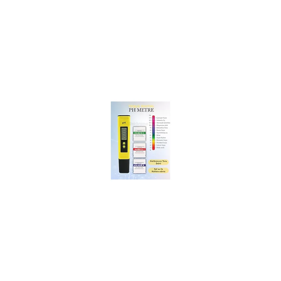 Unichrome Dijital Ph Metre / 0.01 Hassasiyetinde Su Sıvı Akvaryum Ph Ölçer Pil + Kap + 2 Adet Çözelti